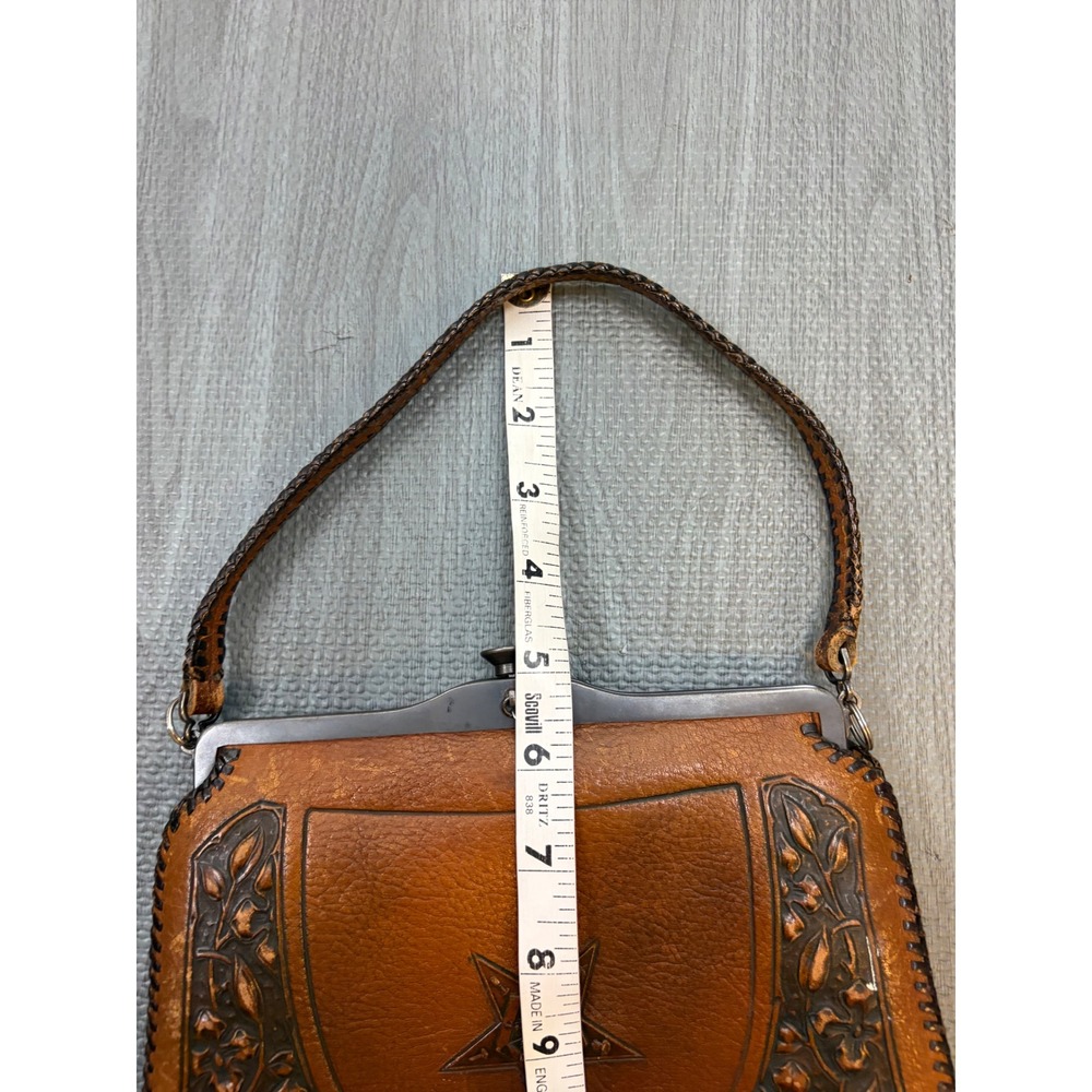 Vintage Meeker Made Tooled Leather OES Eastern Star Handbag Brown Masonic - Picture 9 of 15